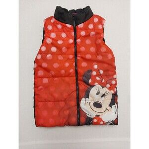 Disney Minnie Mouse Puffer Vest Red Polka Dot Sleeveless Jacket Size 4